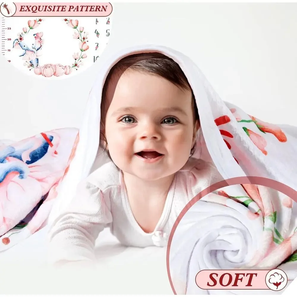 NIB Oak Leaf Baby Girl Milestone Blanket 60x40 Elephant Floral Growth Tracker
